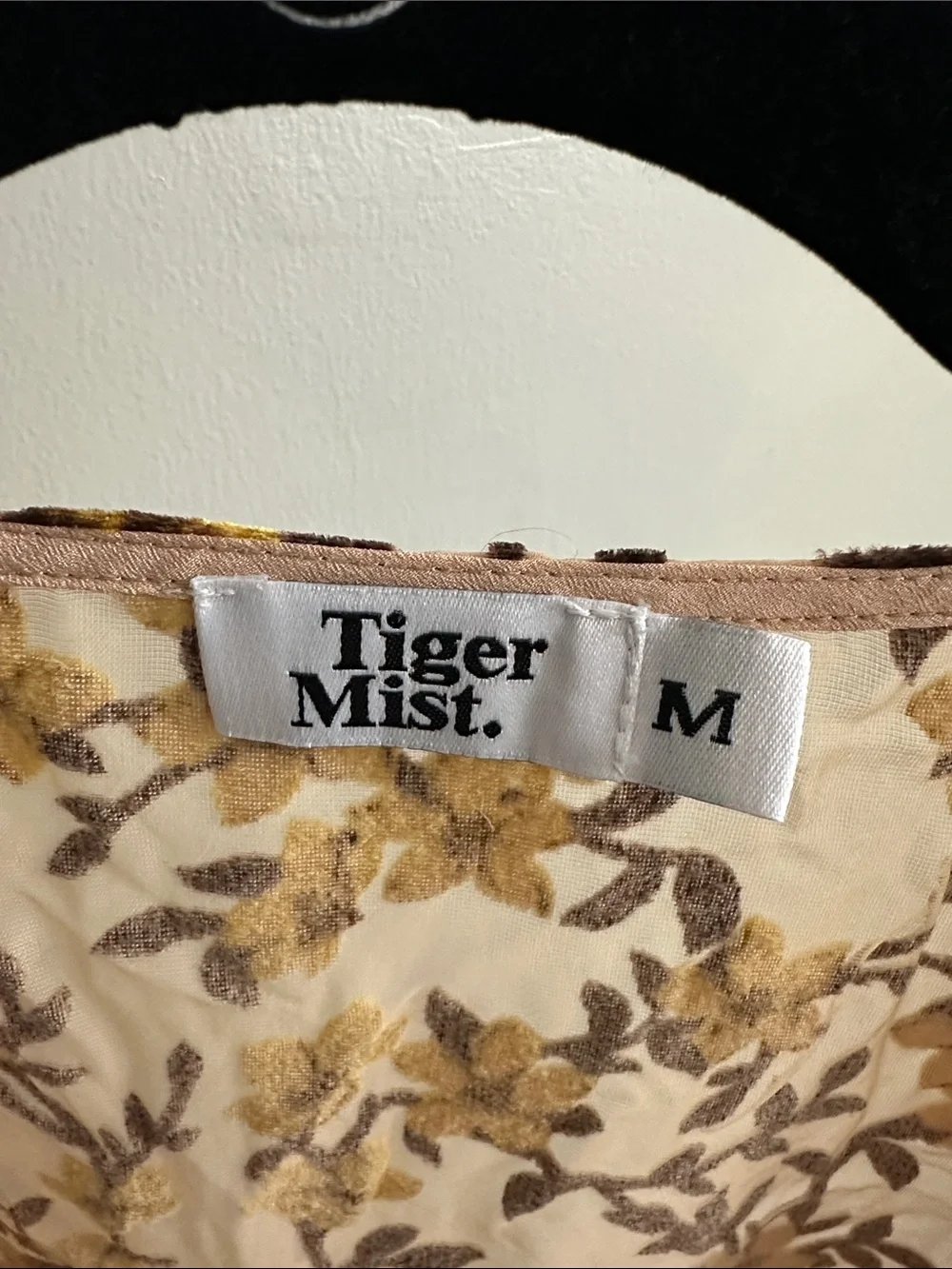 Tiger Mist Beige Floral Tie-Front Blouse with Mustard Print
